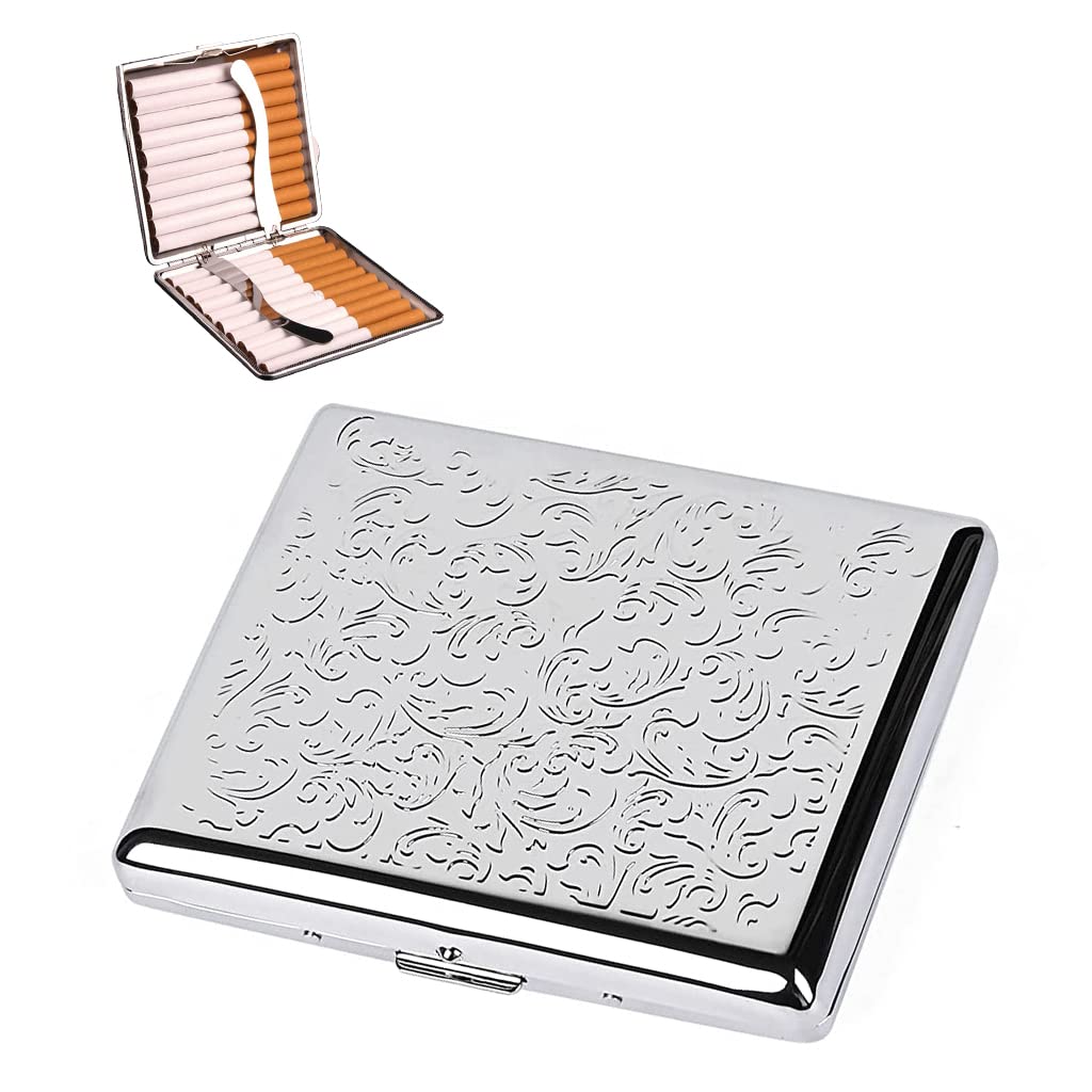 GUSTAVE Metal Cigarette Case - Double Sided Spring Clip Open Cigarette Box for 20 Cigarettes (Silver) GUSTAVE Metal Cigarette Case - Double Sided Spring Clip Open Cigarette Box for 20 Cigarettes (Silver)
